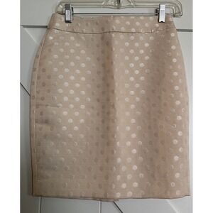 Ann Taylor Ivory Textured Shimmer PolkaDot Lined Straight Pencil Skirt 00 Petite